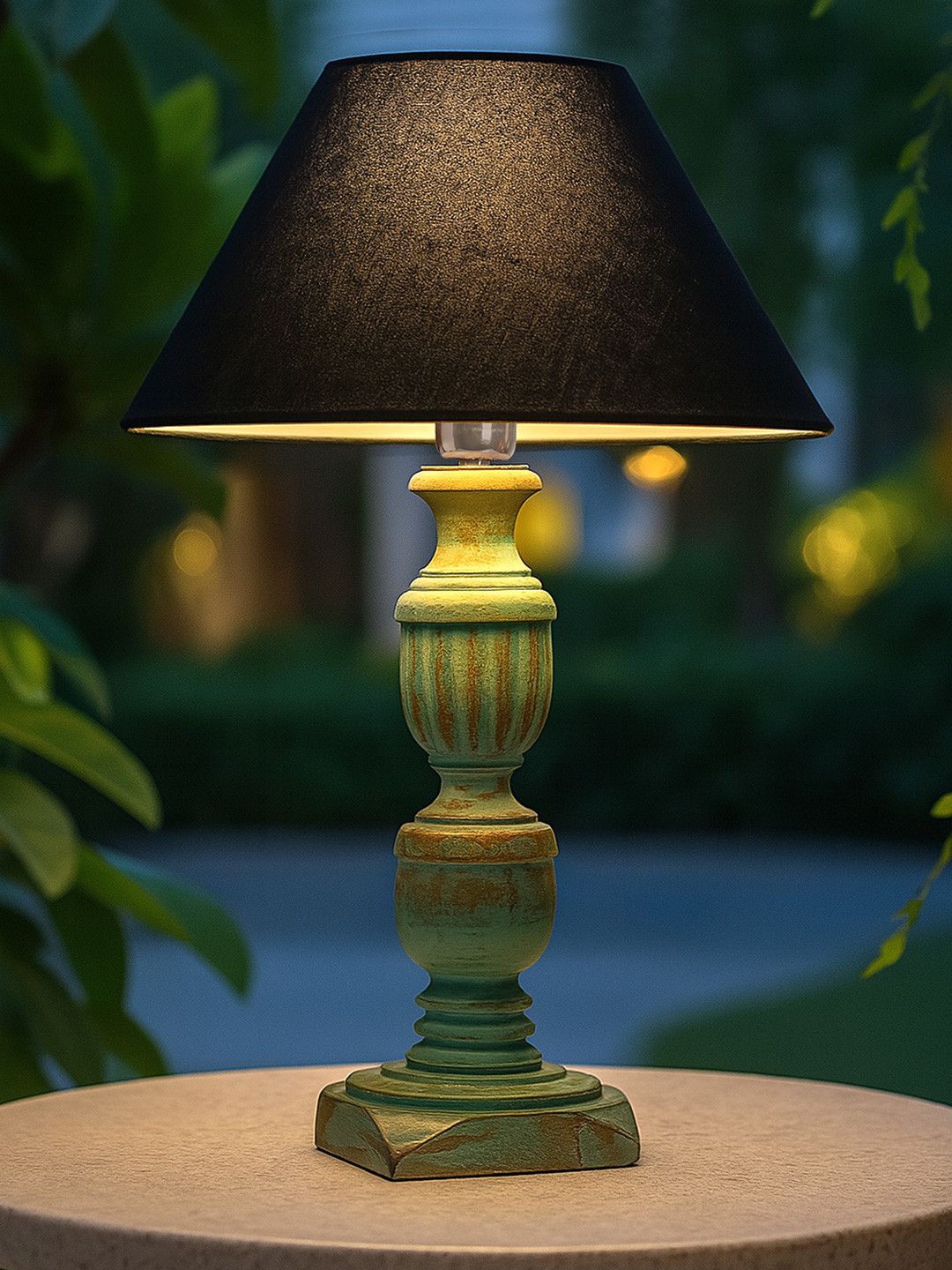 Homesake Sea Green & Navy Blue Solid Handcrafted Bedside Standard Table Lamp
