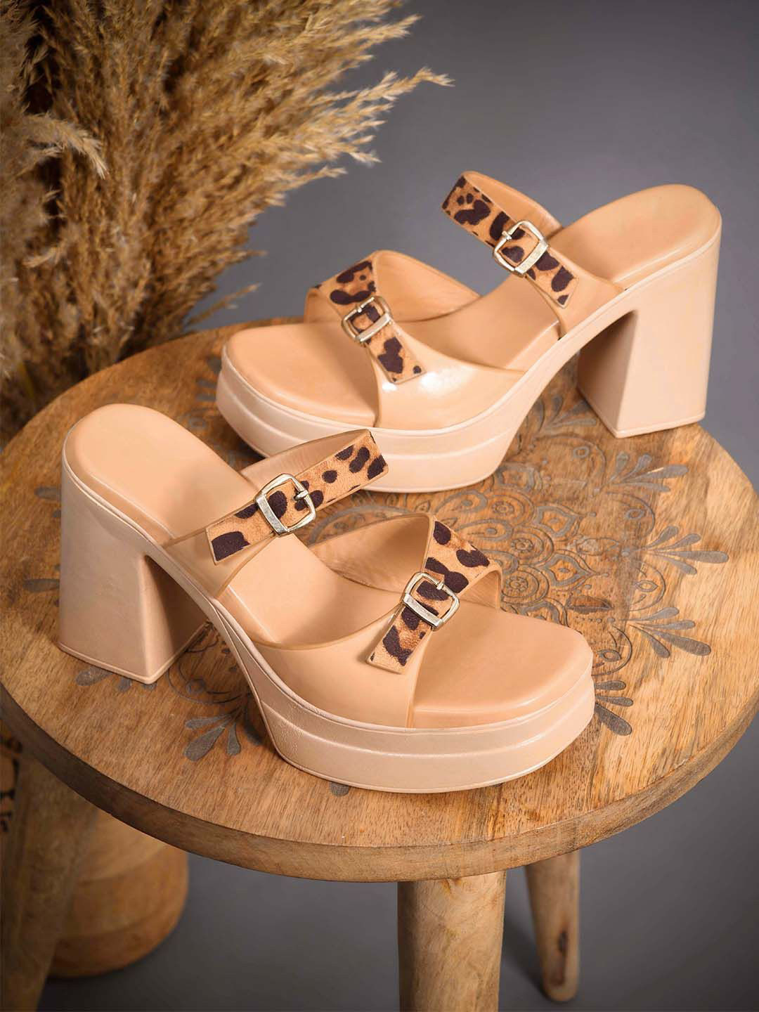 Froh Feet Women Double Buckle Platform Block Heel Slip-On Sandals