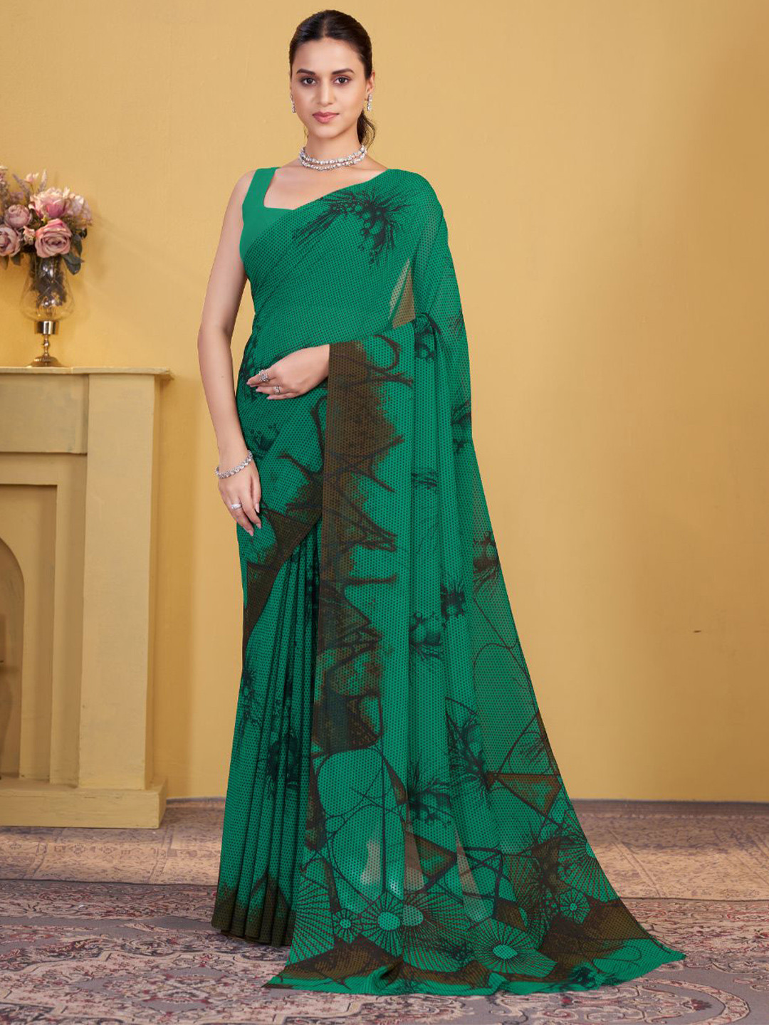Garden Vareli Abstract Printed Pure Chiffon Saree