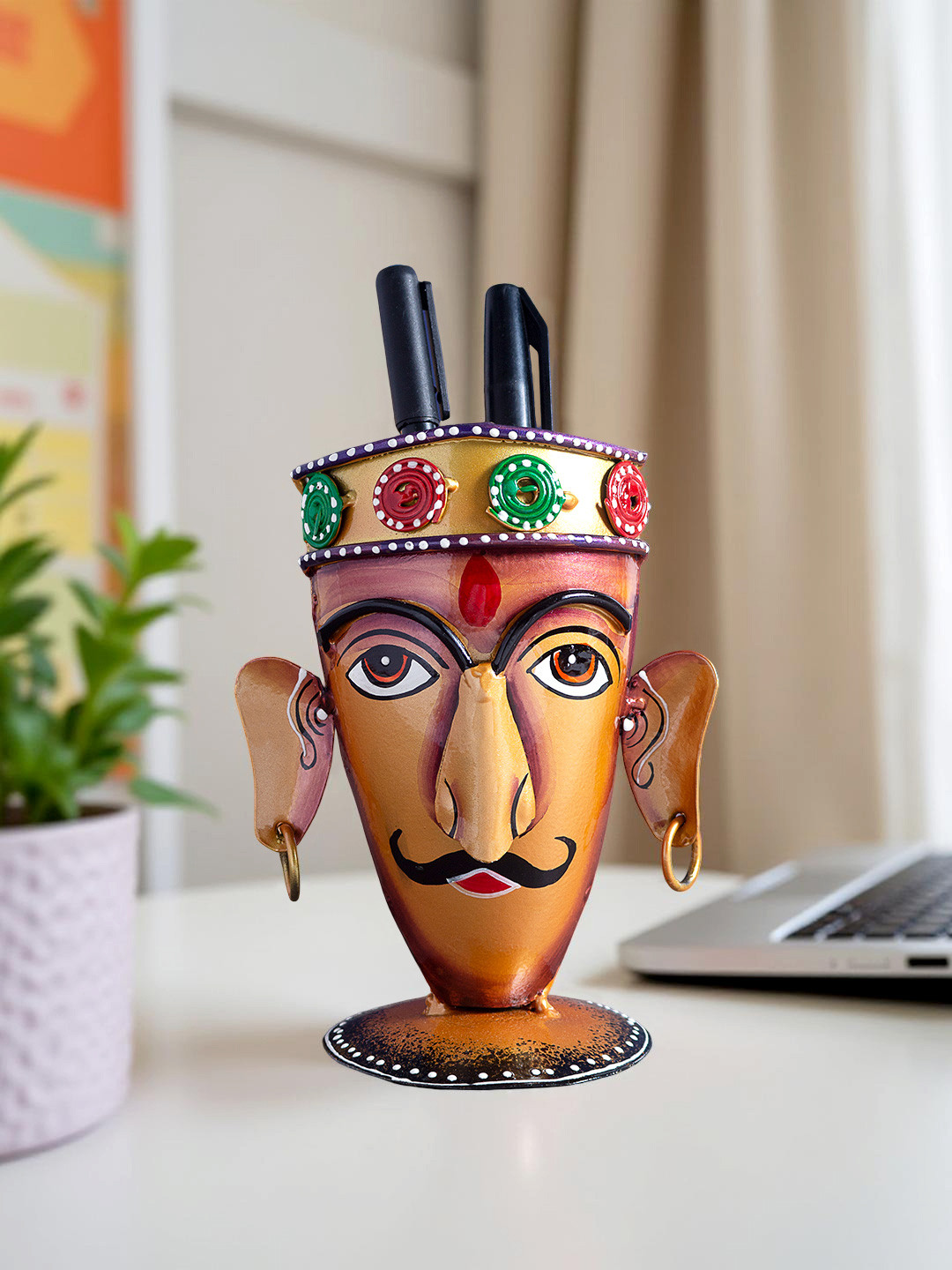 Golden Peacock Copper-Toned Antique Hand-Painted Desk Showpiece