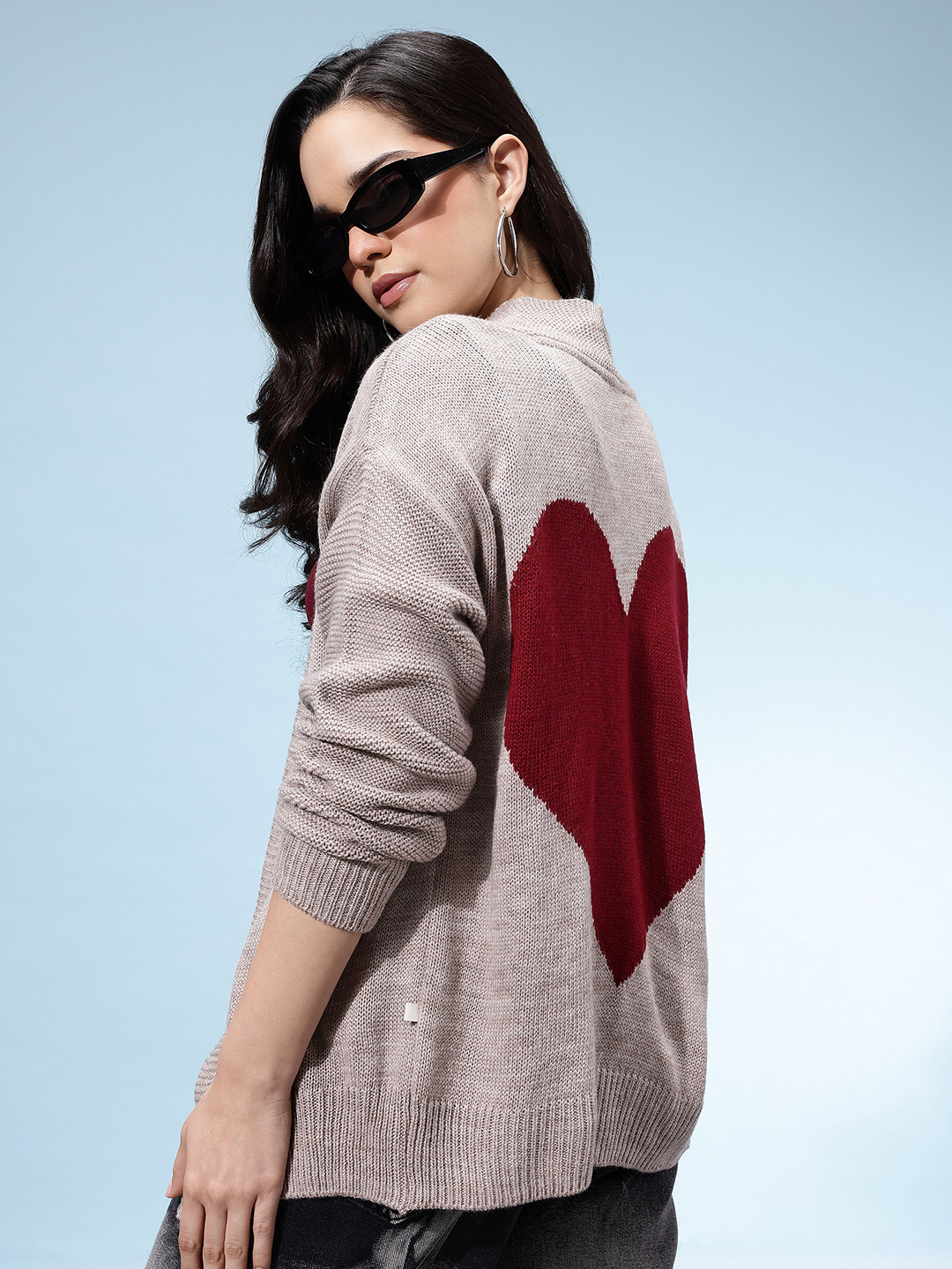 glitchez Self Design Conversational Front-Open Oversized Sweater