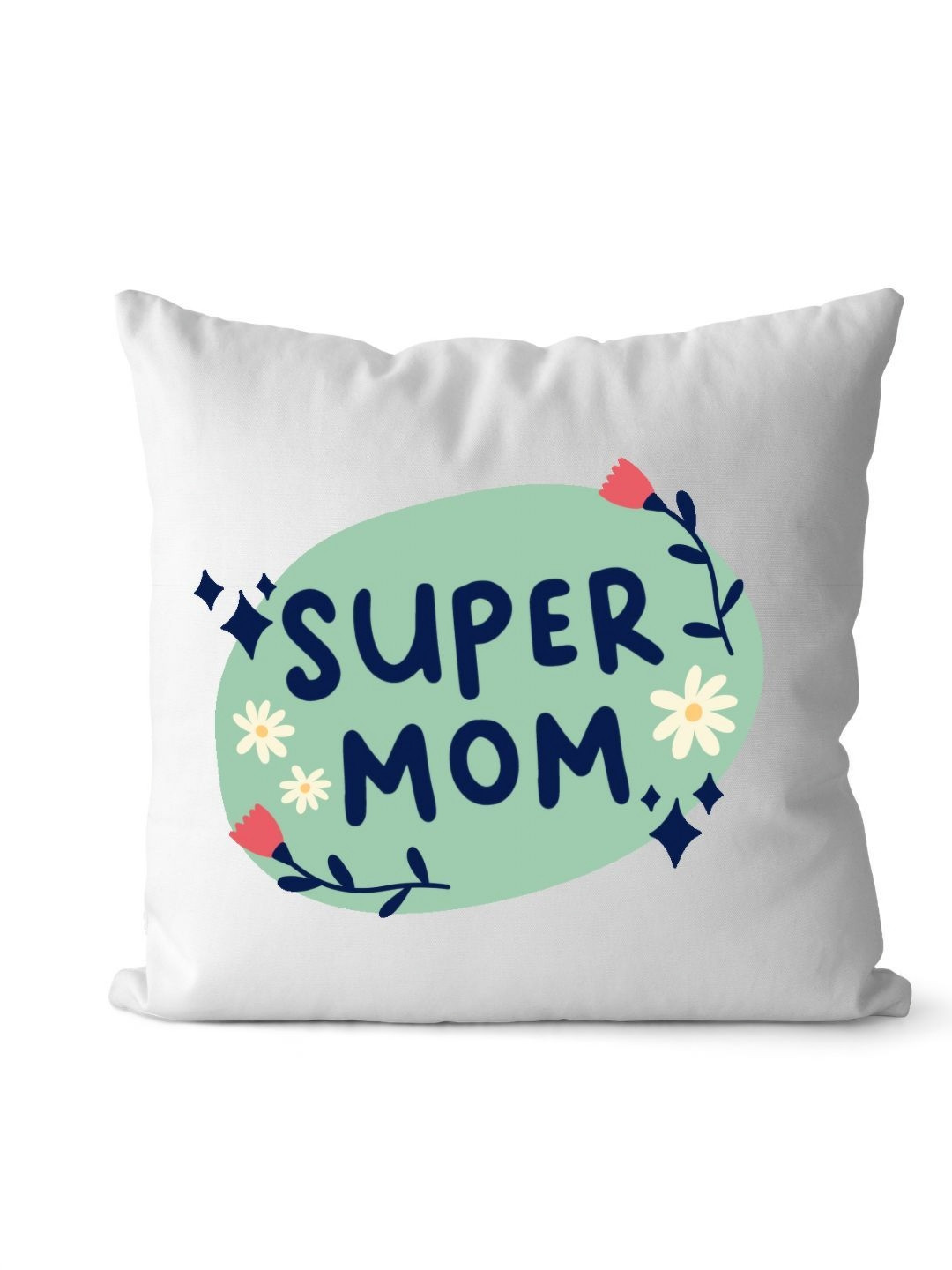 Loops n knots White & Green Super Mom Printed Pre-Filled Cushion