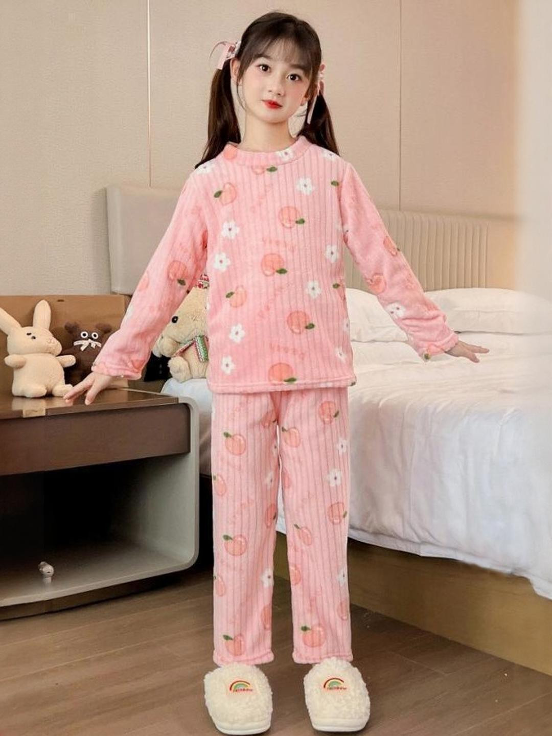 FITIN OUTFIT Girls Pink Wool Blend Solid Clothing Set