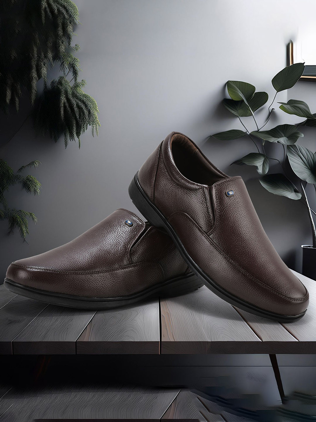 Woodland Men Textured Round Toe Formal Slip-On Shoes