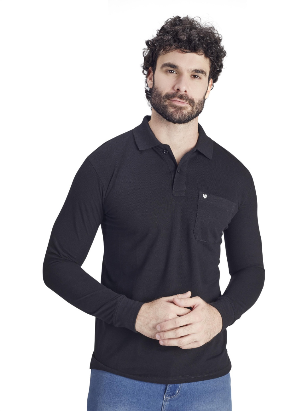 PRORIDERS Men Solid Black Regular Fit Full Sleeve Polo T-shirt