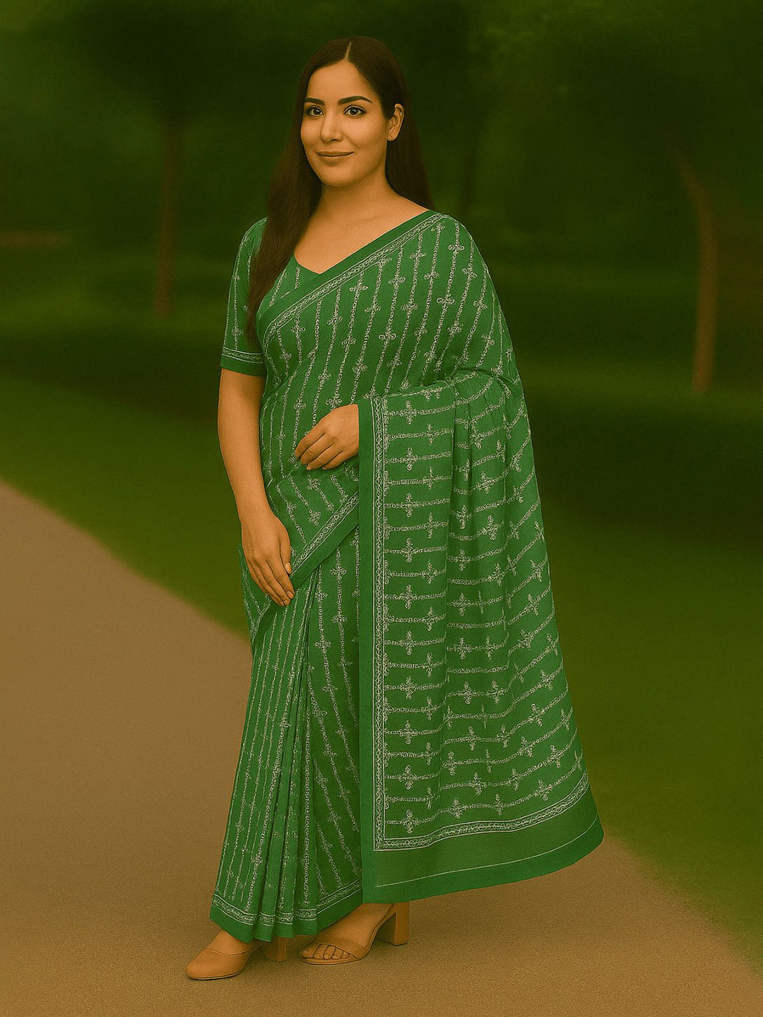 NEE DESIGNSS Striped Printed  Chanderi Saree