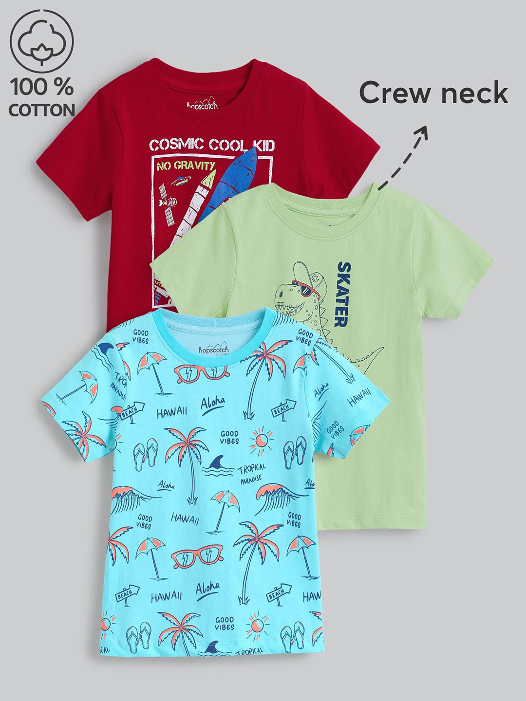 Hopscotch Boys Pack of 3 Cosmic Tropical Dino Printed T-shirt
