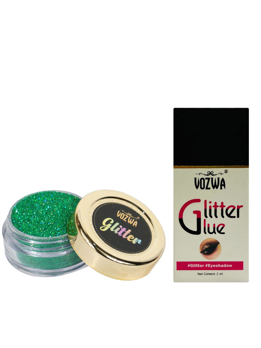 VOZWA Long Lasting Loose Glitter Eyeshadow With Glitter Glue - 6 g - Holographic Green