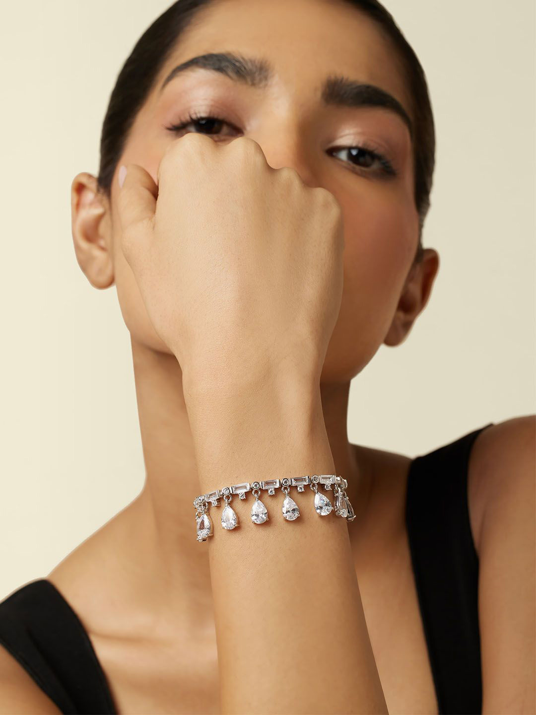 Isharya Women Rhodium-Plated Cubic Zirconia Studded Elysian Charm Bracelet