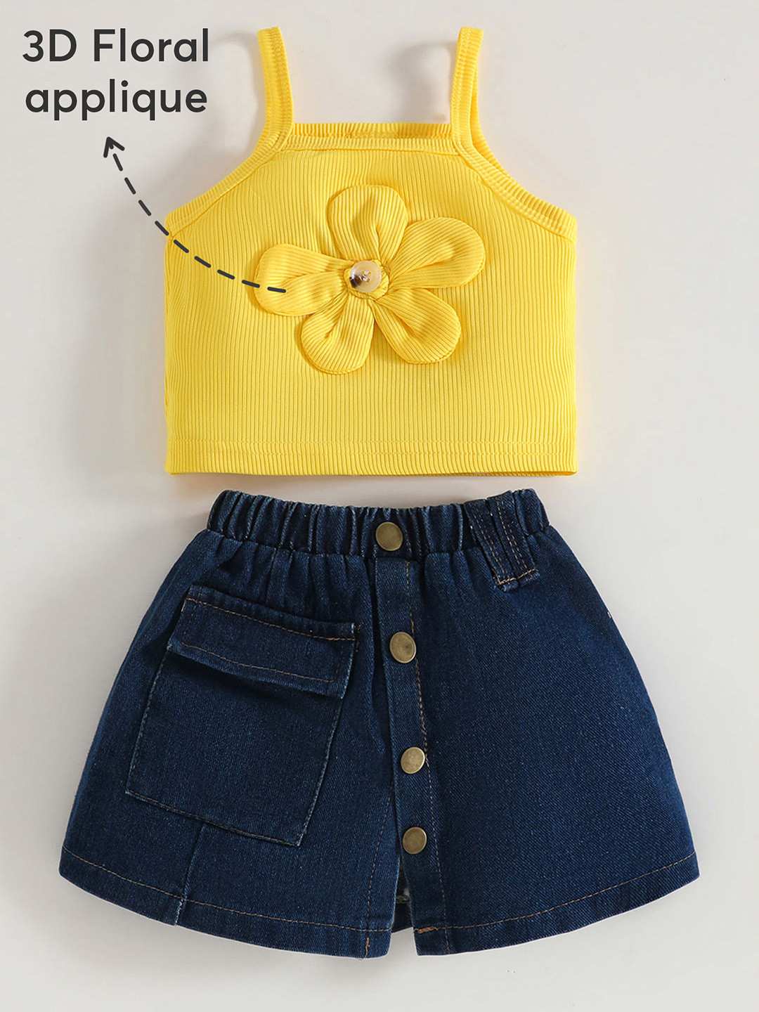 2-Pc Floral Applique Blouse & Skirt