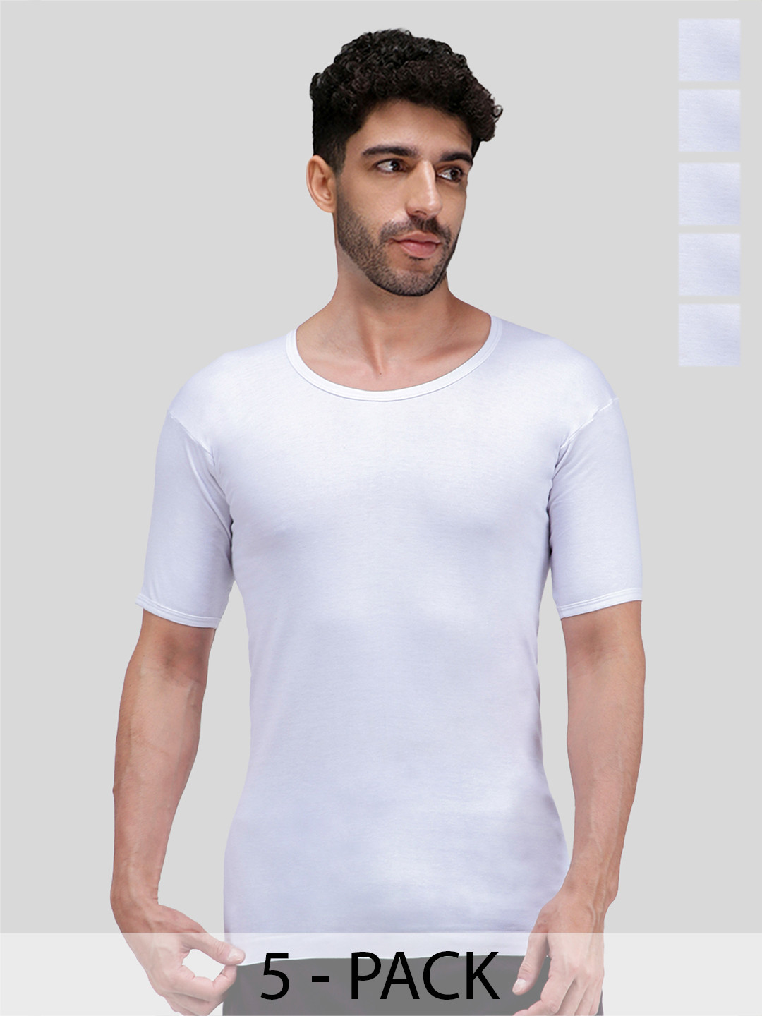AMUL COMFY Men Pack Of 5 Pure Cotton Undershirt Vests AC-PLVESTWHTRNS-WHT-3XL-5PC