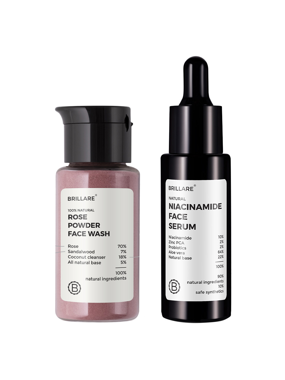 BRILLARE Set of Niacinamide Face Serum 30ml & Rose Powder Face Wash 15g
