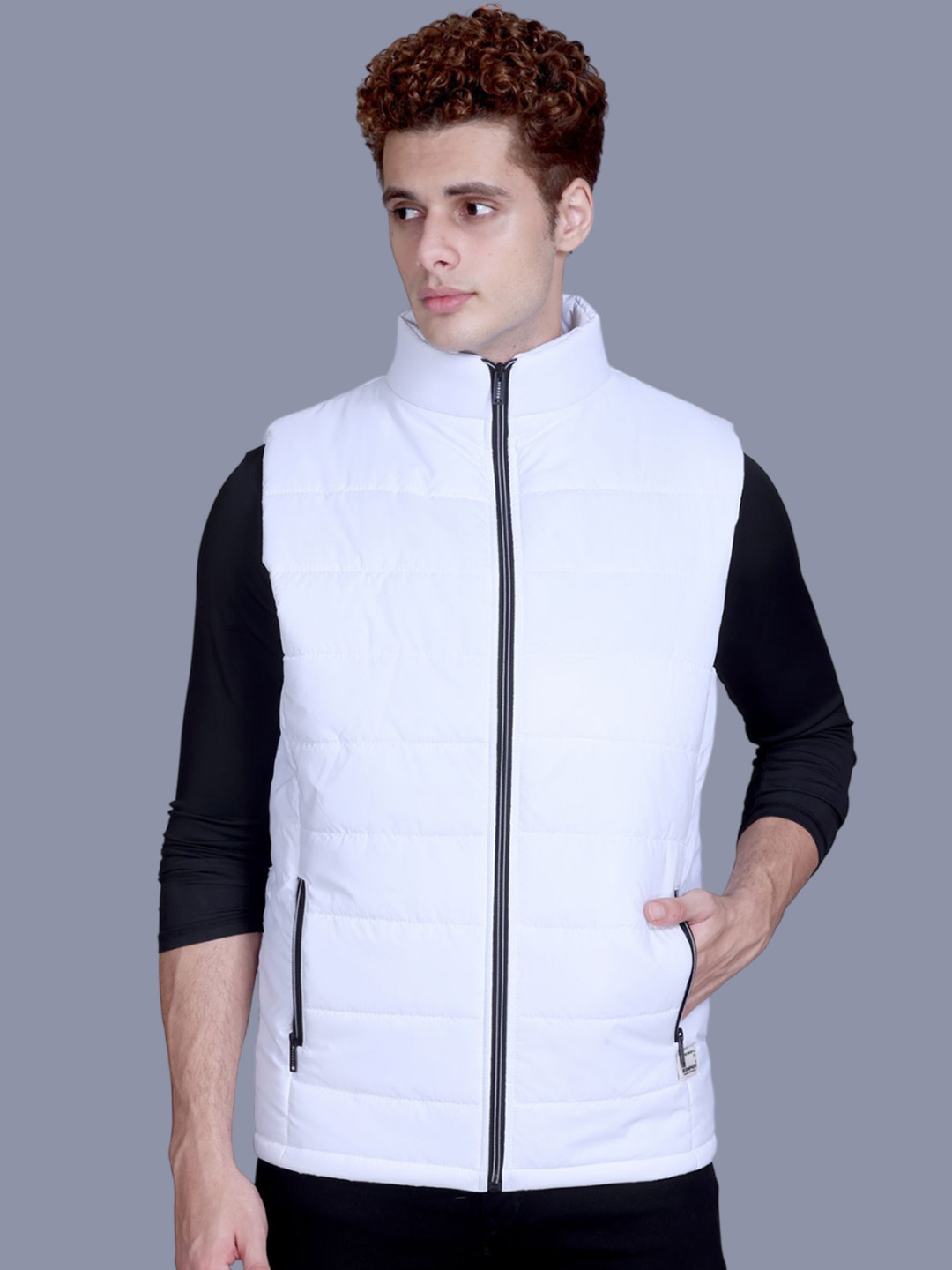 SANHOK Men Mock Collar Solid Lightweight Gele Jacket
