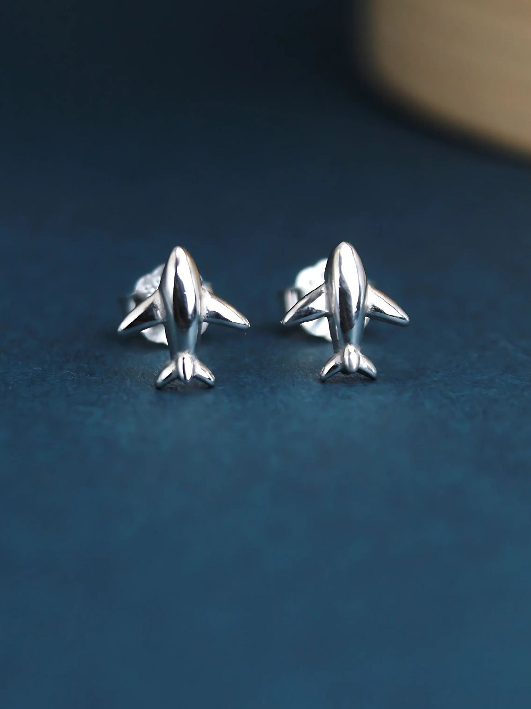 DEVASHREE 925 Sterling Silver Rhodium-Plated Aeroplane Shaped Studs