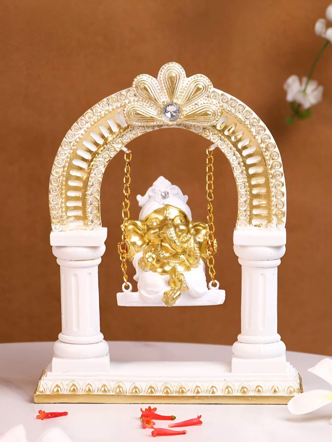 Art Street Gold-Toned & White Lord Ganesha Religious Idol Showpiece