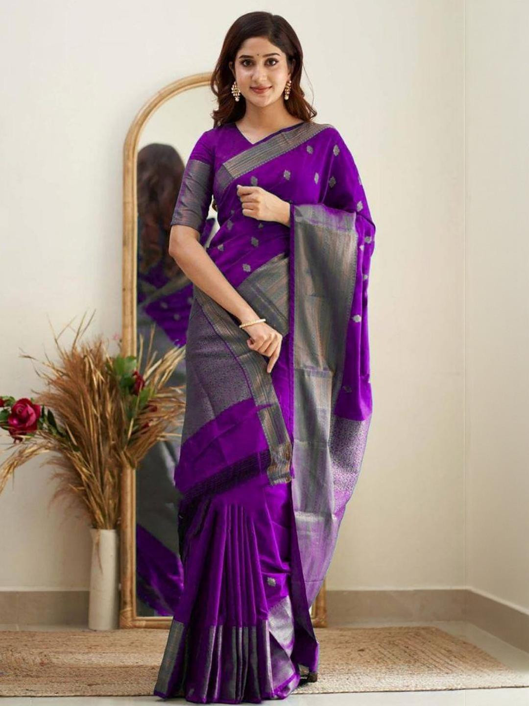 Sita Purple Silk Blend Woven Design Sarees