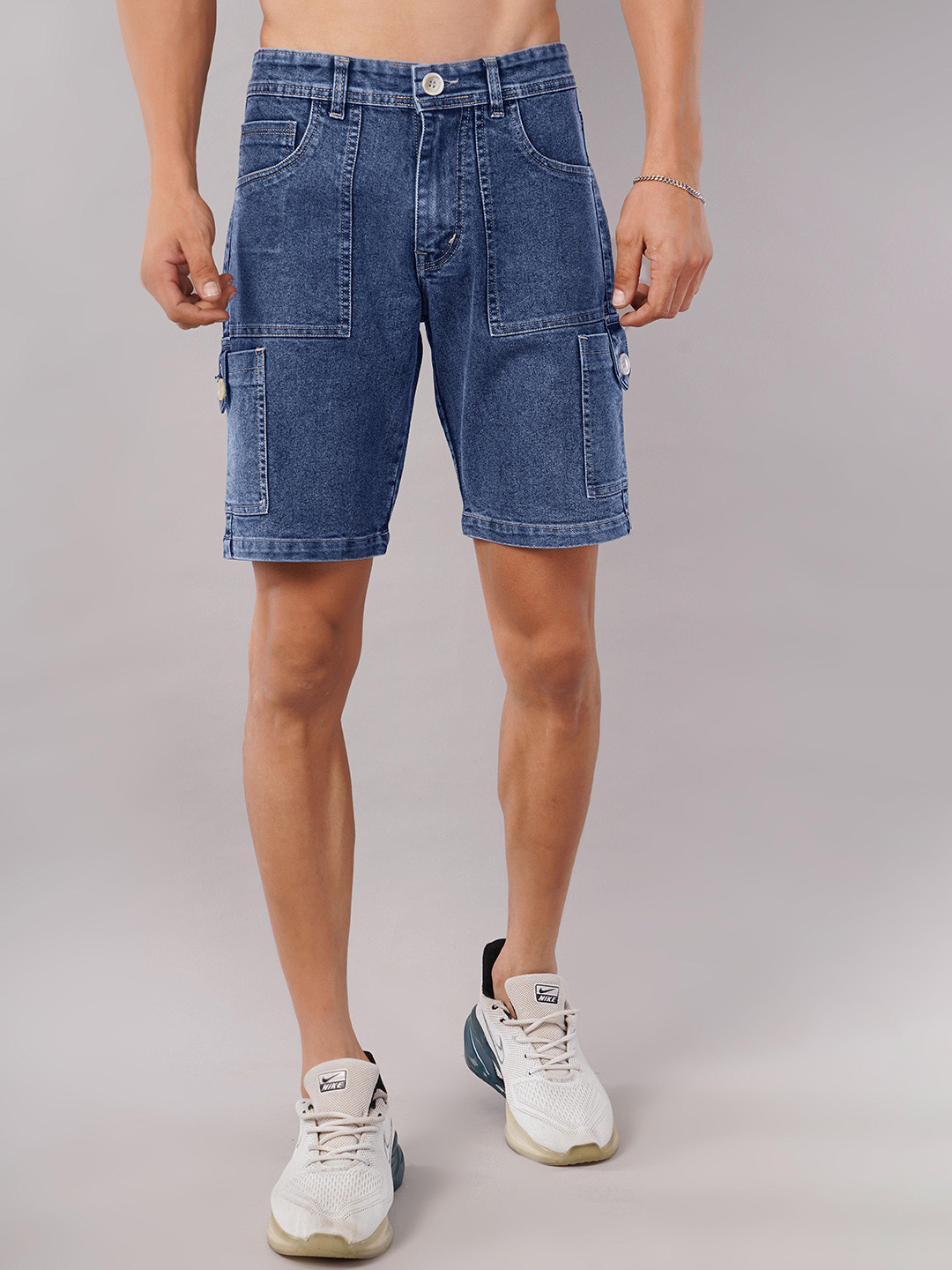 NIVASU Men Mid-Rise Denim Cargo Shorts
