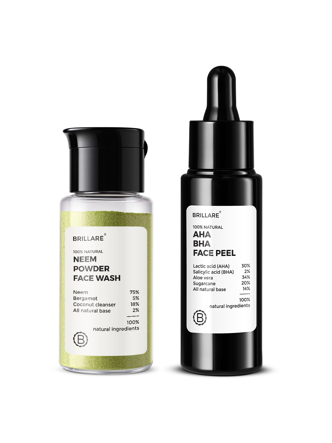 BRILLARE Set of Neem Powder Face Wash 15g & AHA BHA Face Peeling Solution 30ml