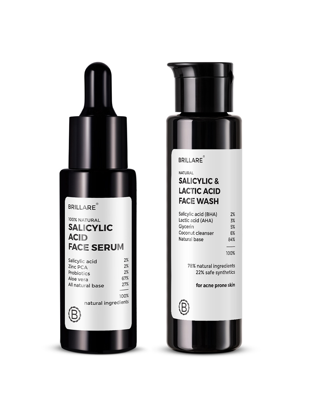BRILLARE Salicylic Acid Skin Care Combo - Face Serum 30ml + Face Wash 100ml