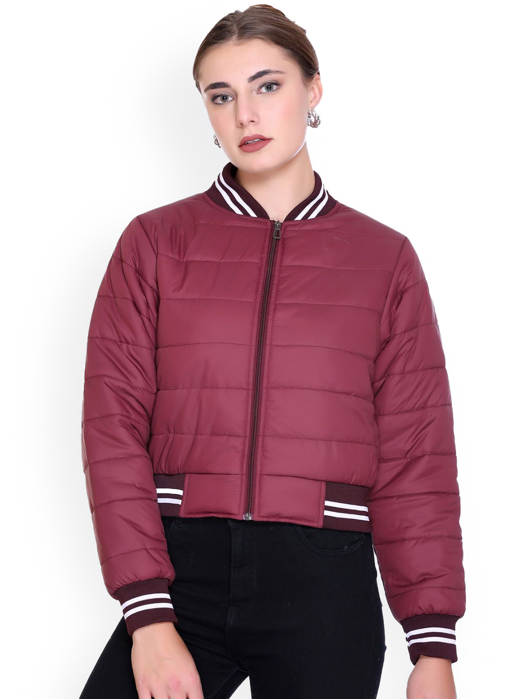 SANHOK Striped Lightweight Crop Puffer Jacket