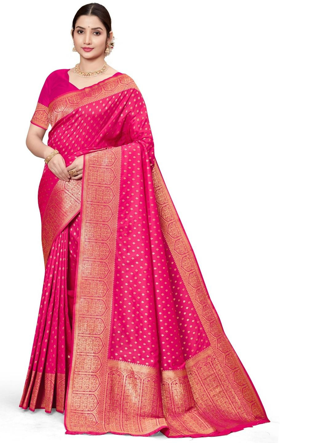 KSALIYA Pink Polka Dot Printed Silk Saree