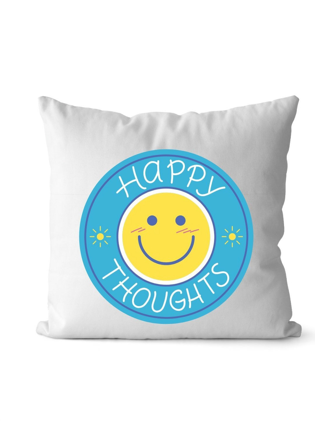 Loops n knots White & Blue Happy Thoughts Printed Pre-Filled Cushion