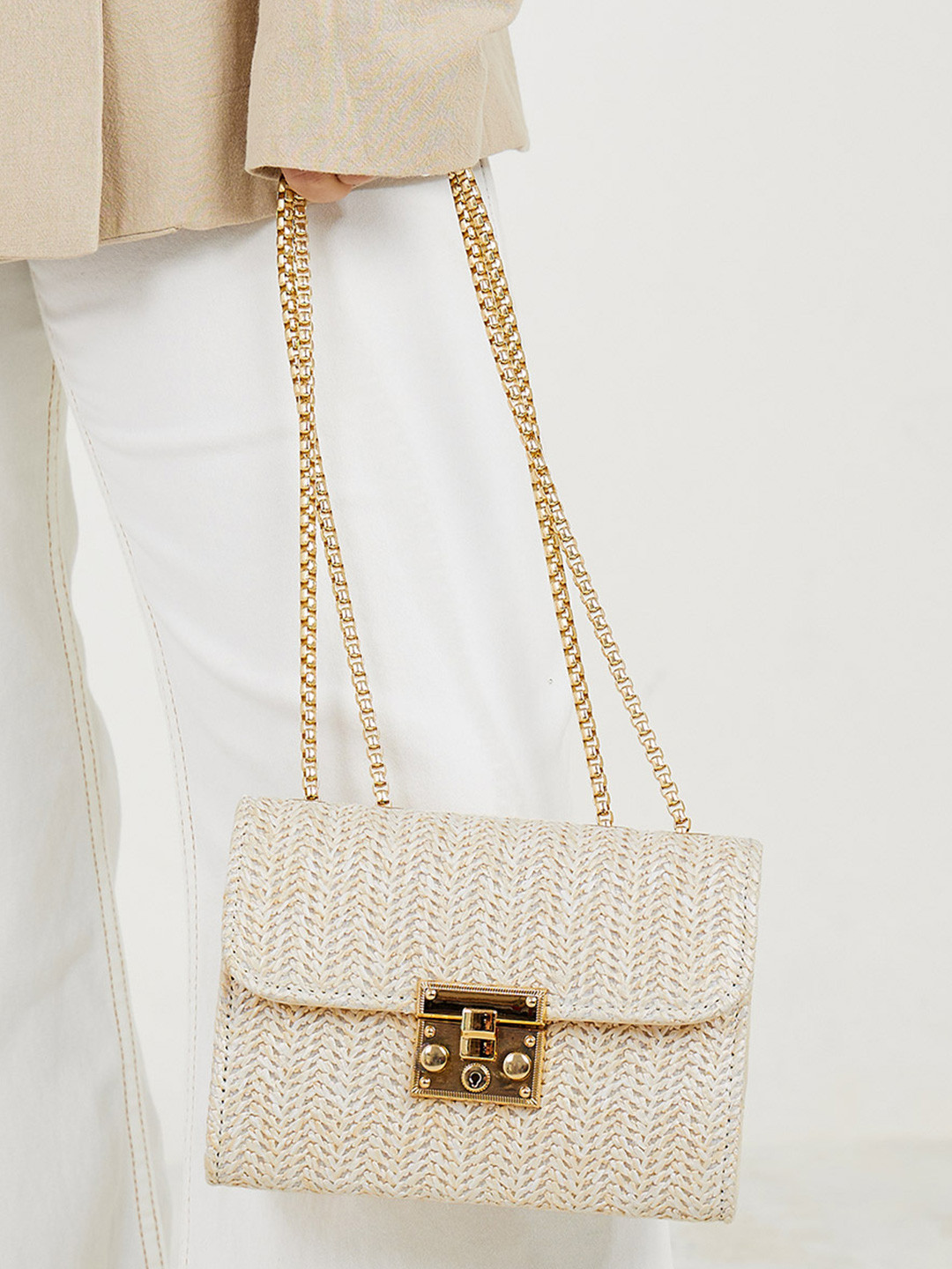 Styli Textured Sling Bag with Chain Strap