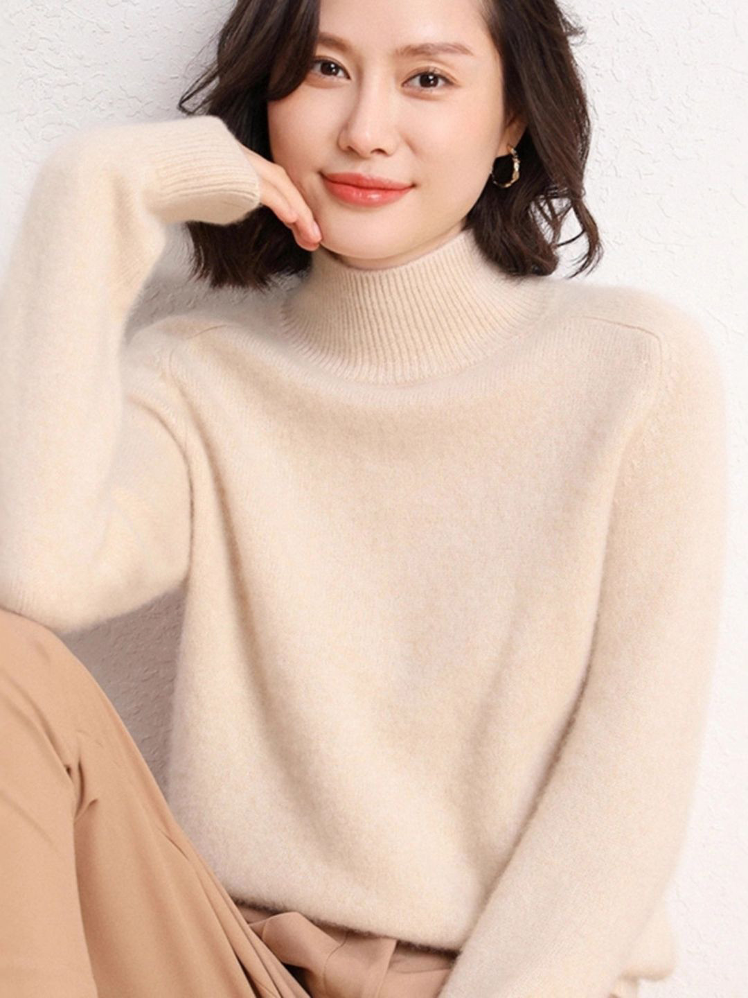 HERE&NOW Cashmere Turtle Neck Long Sleeves Pullover Sweater