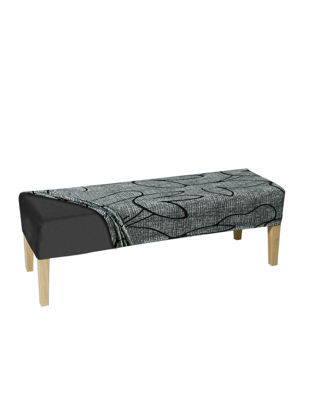 HOKIPO Grey & Black Printed Dining Bench Cover