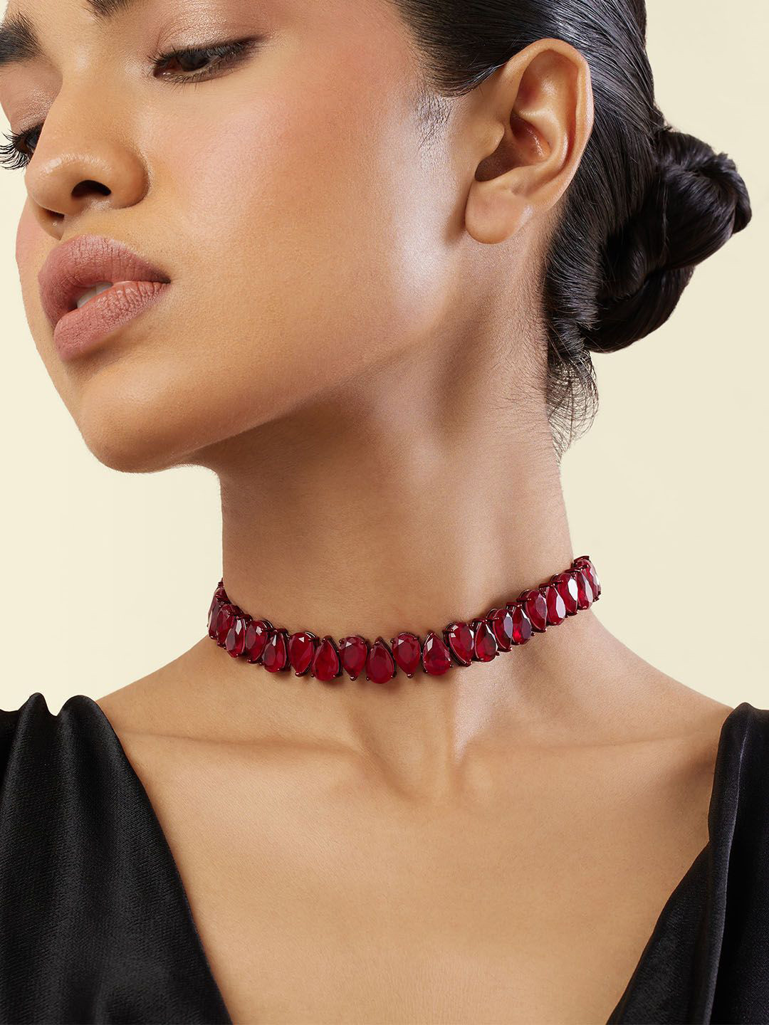 Isharya Rhodium-Plated Ruby Cubic Zirconia Studded Choker Necklace