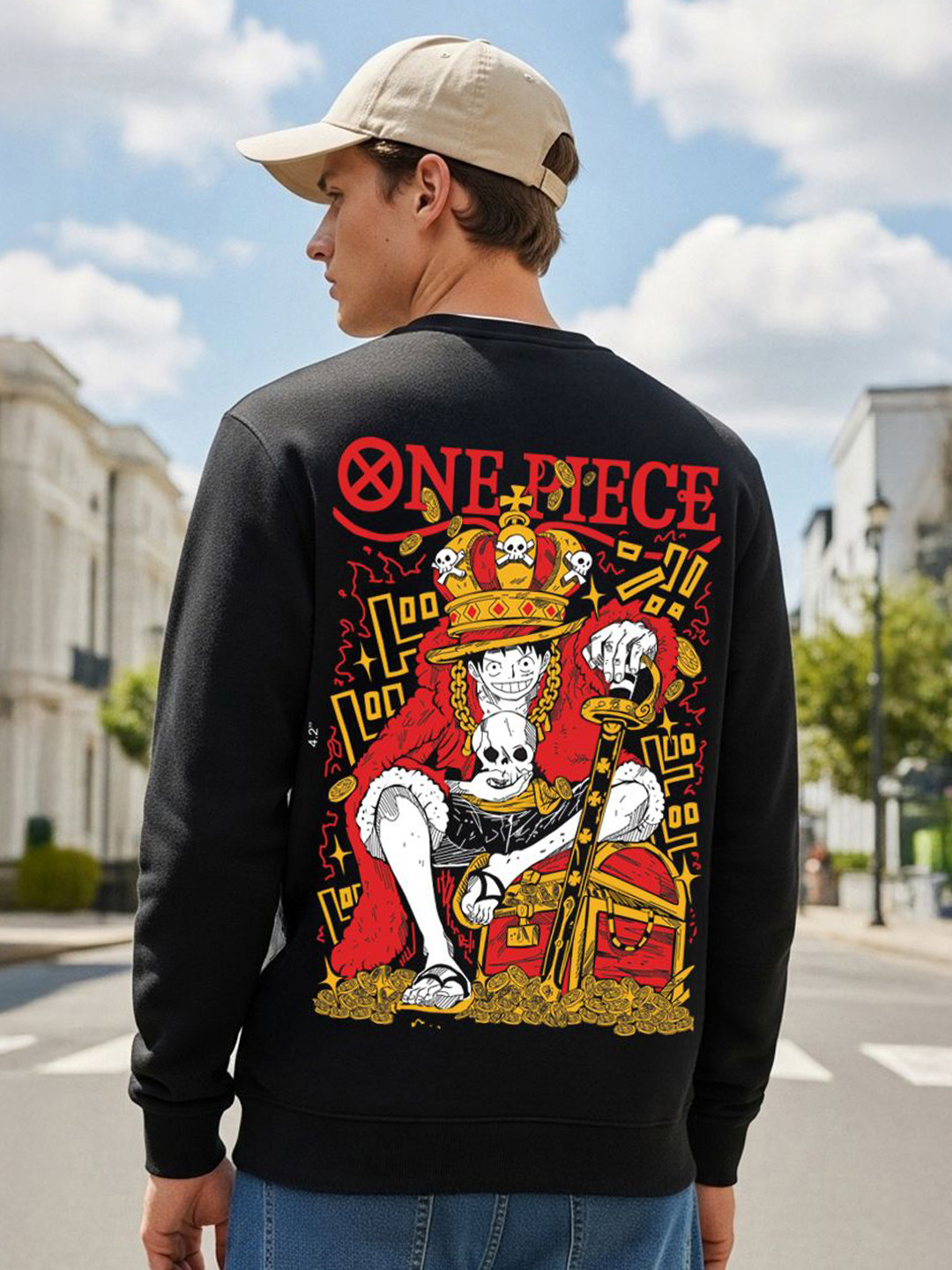 BENNY BROOKS Men Monkey D Luffy Printed Full Sleeve Pullover Sweatshirt