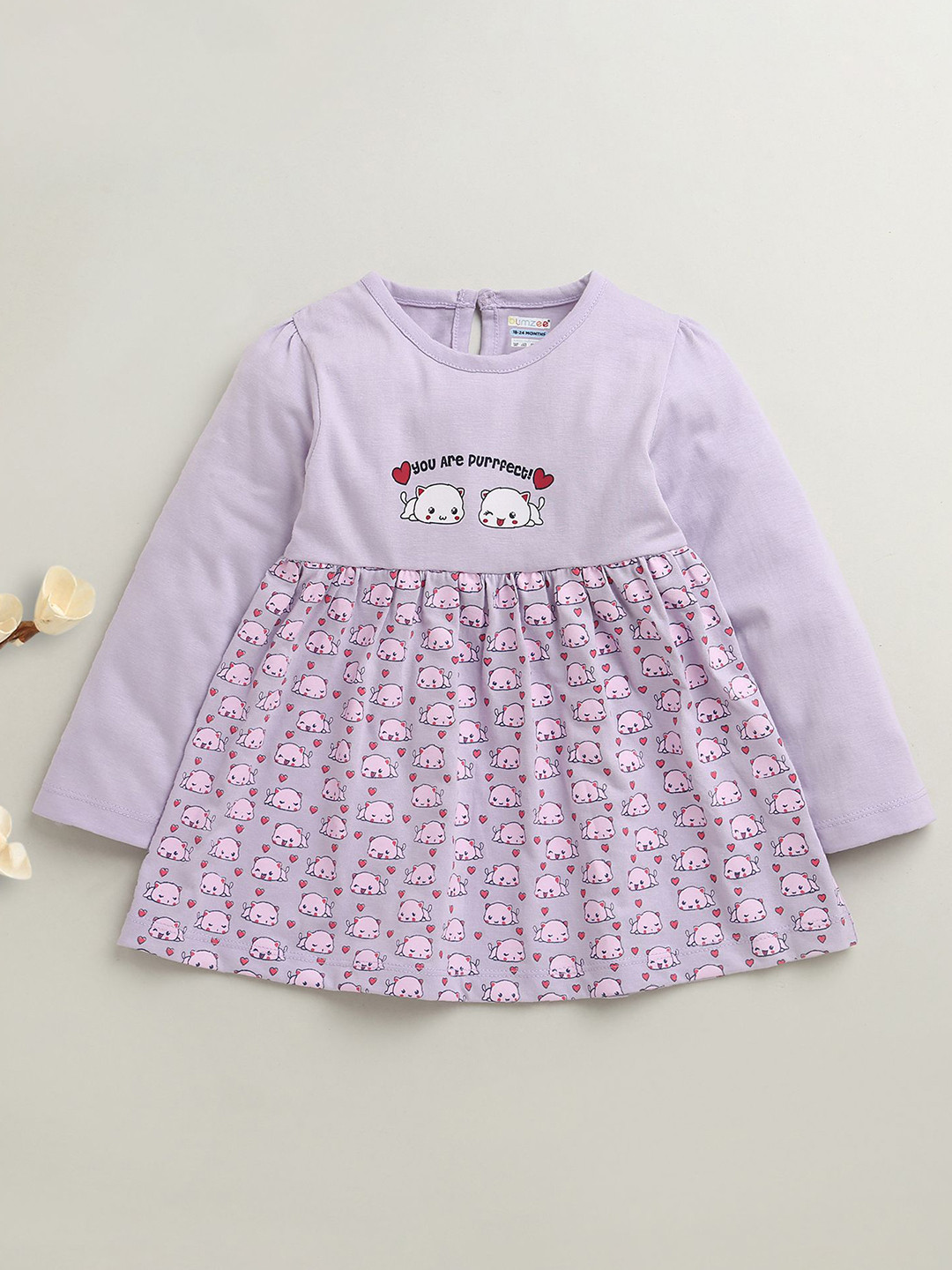 BUMZEE Girls Full Sleeves Cotton Knee Length Dress