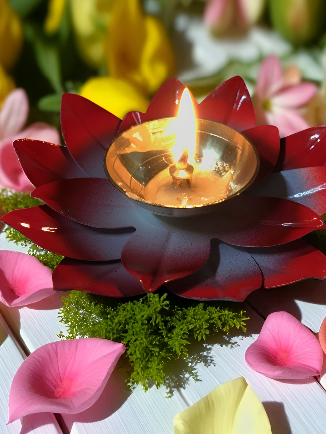 GADINFASHION Yellow & Red Lotus Shape Akhand Jyoti Pooja Diyas