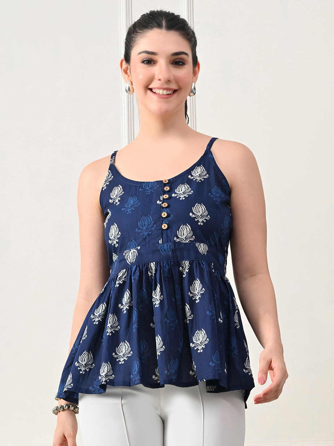 KALINI Floral Print Cotton No Sleeves Top