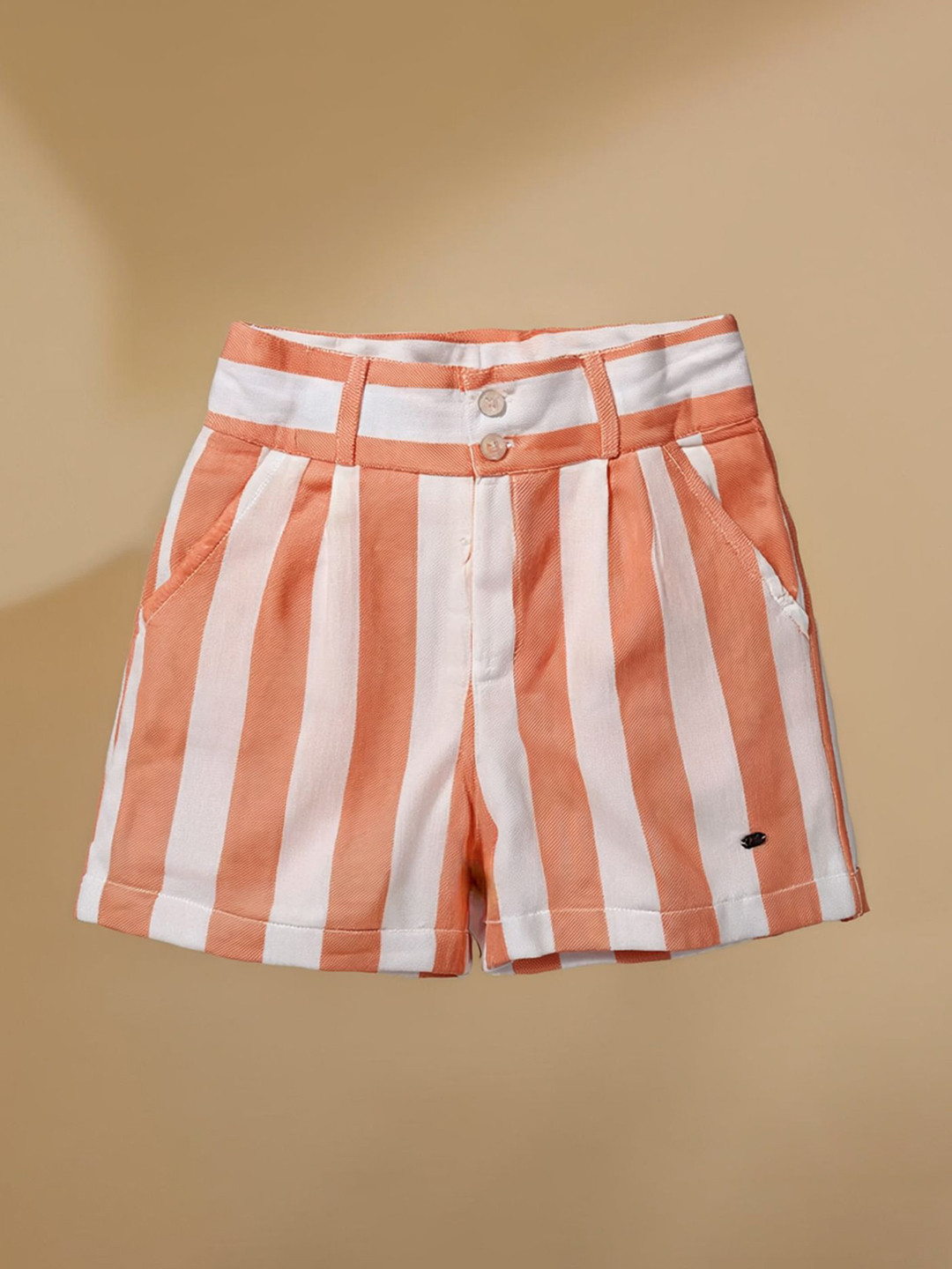 Purple United Kids Girls Peach & White Striped High-Rise Technology Shorts