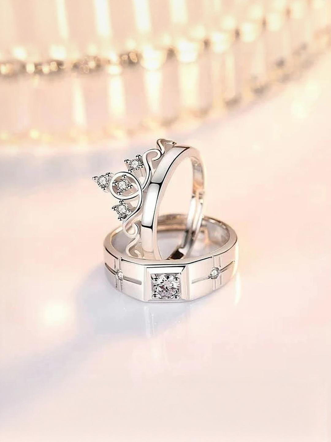 DressBerry Adults-Unisex Silver Plated Crown Adjustable Rings Set