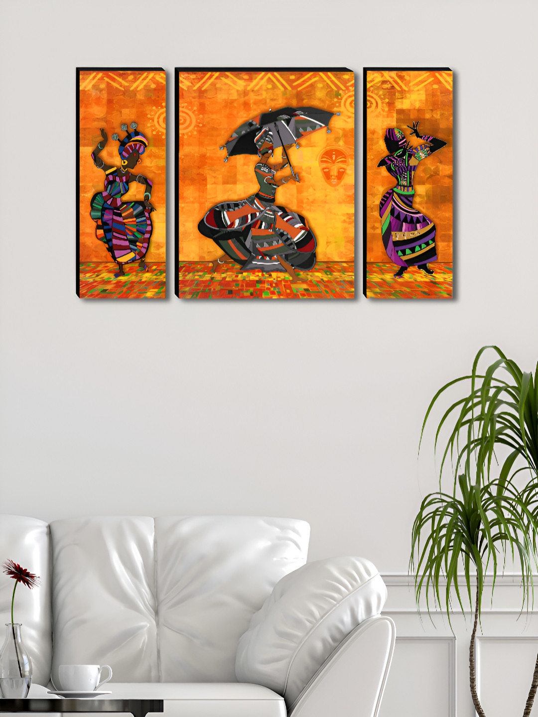SAF Orange & Black 3 Pieces Tribal Dance Wall Arts