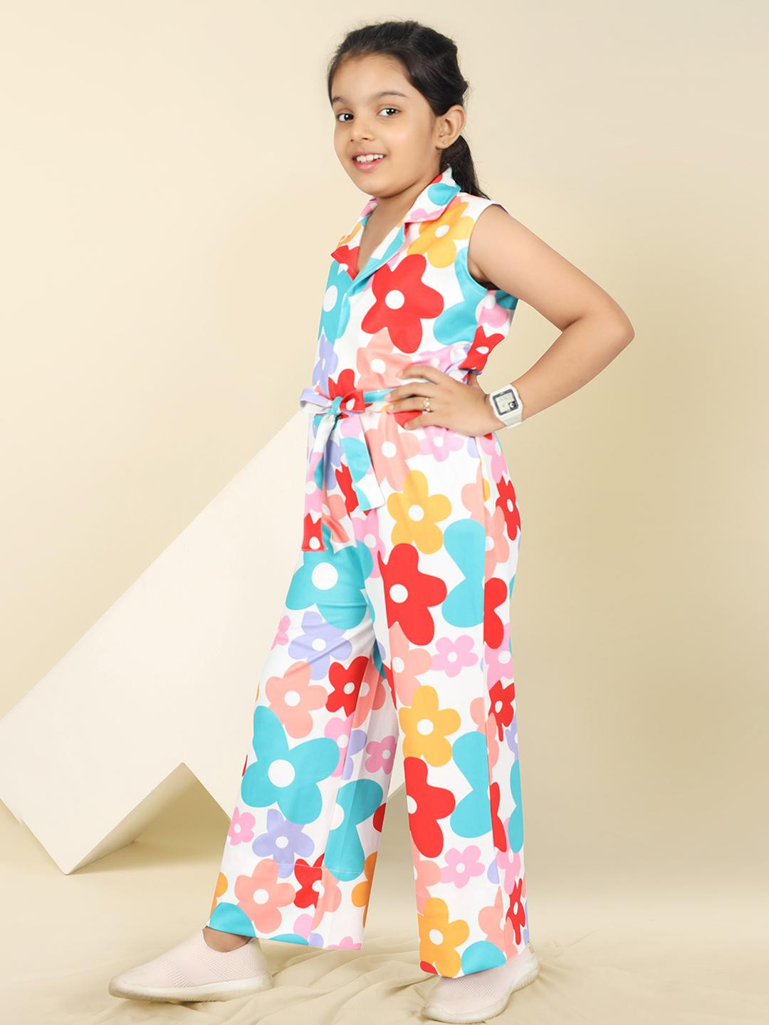 YK Girls Multicolor Ferrari Floral Printed A-Line Full Length Jumpsuit