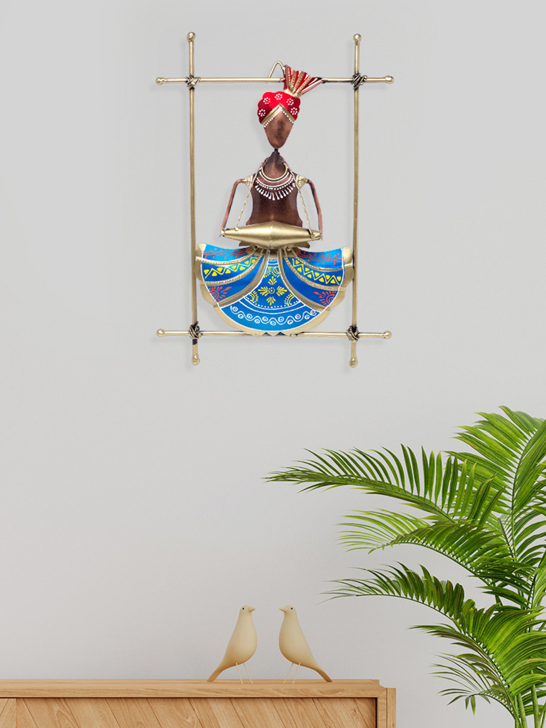 Golden Peacock Musician Frame Metal Ethnic Motifs Matte Hanging Hall Wall Hangings-15.7In