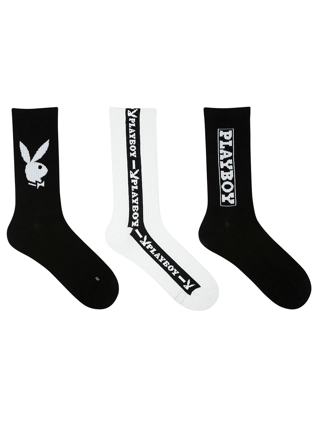 Playboy Socksxpress Men Pack Of 3 Black & White Patterned Calf Length Socks