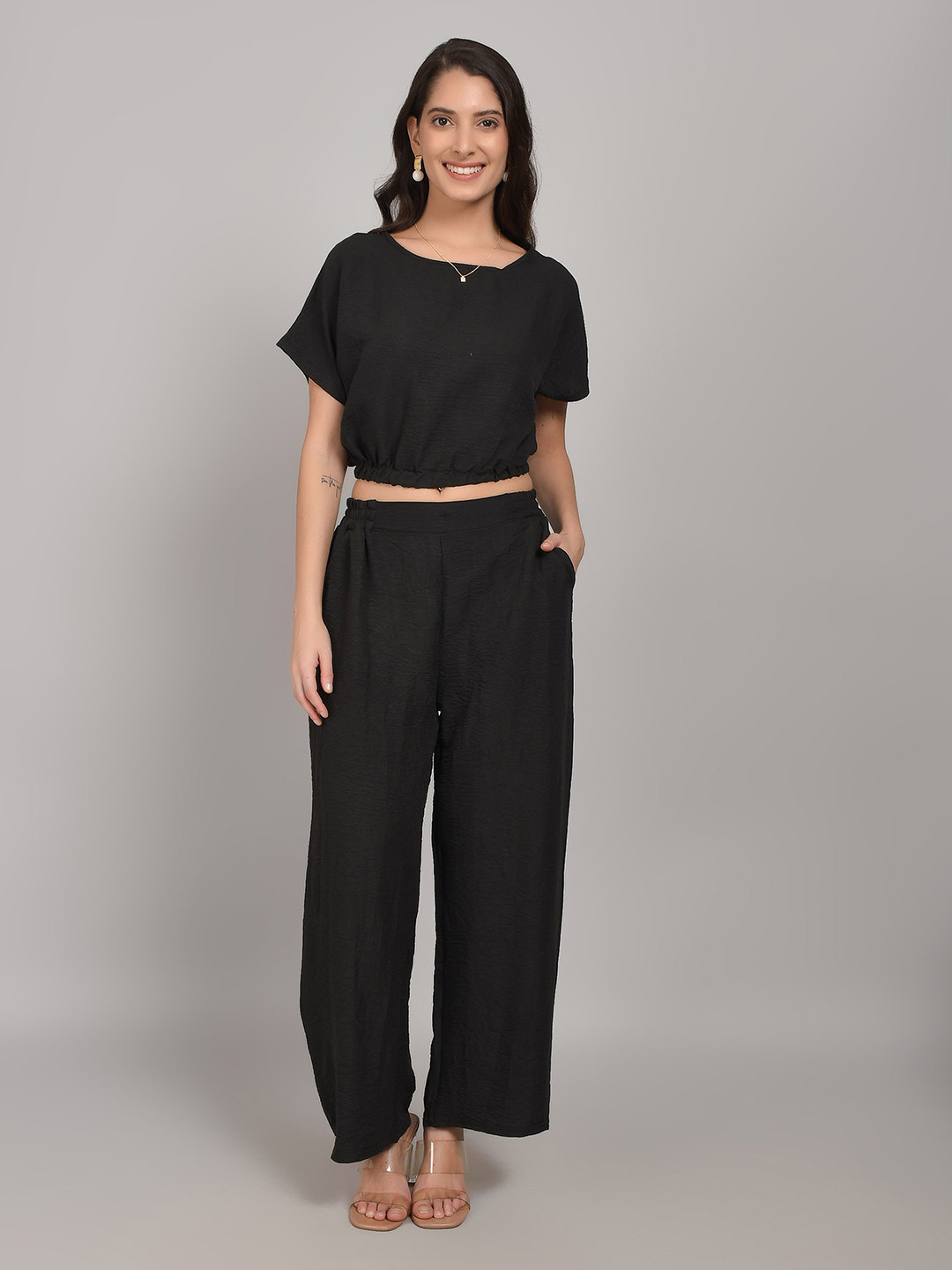 Stem Rope Women Black Cotton Blend Co-Ords