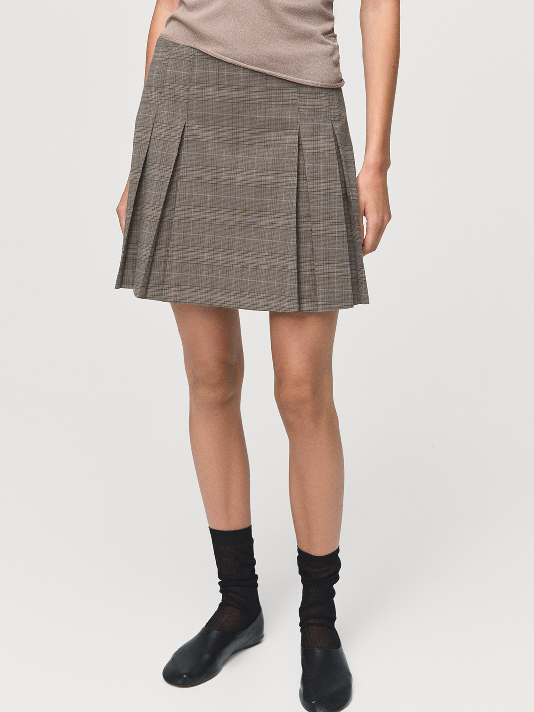 MANGO Box Pleat Plaid Skater Skirt