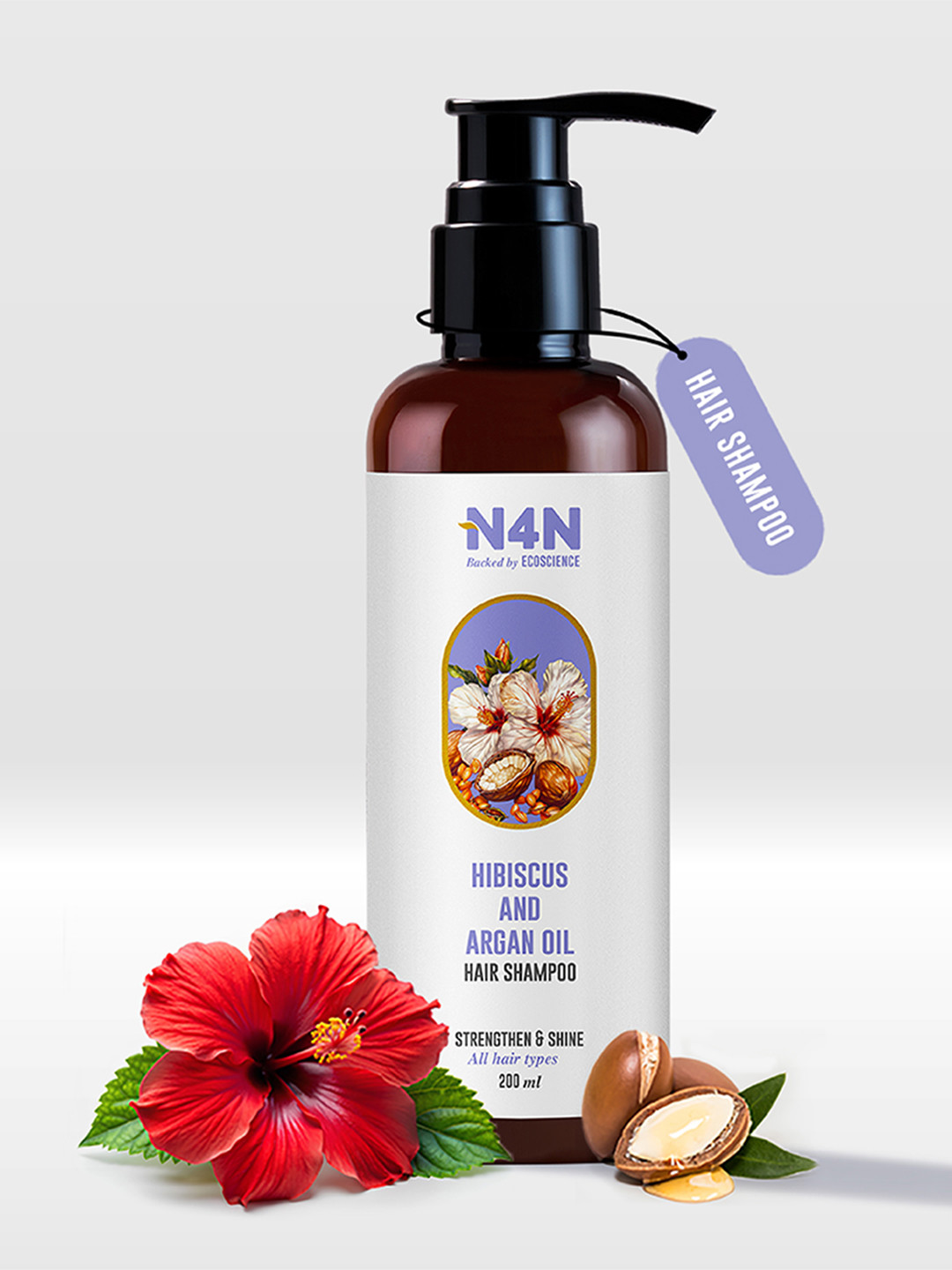N4N  Glossy Glow Hair Shampoo with Hibiscus & Argan Oil - 200 ml