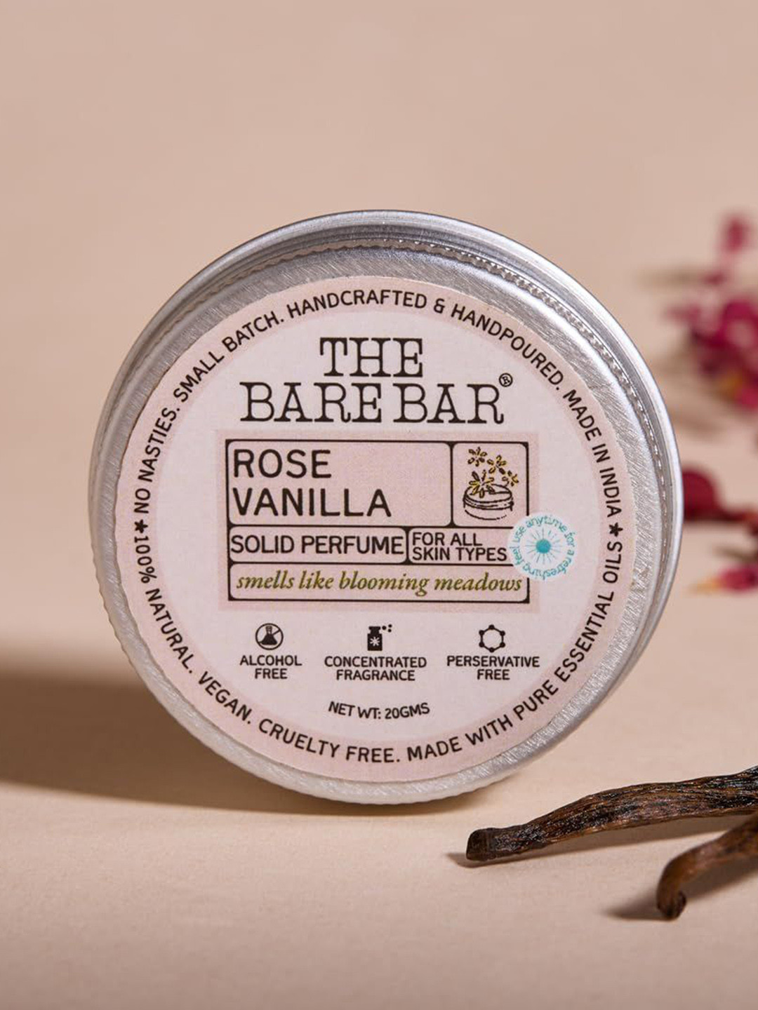 The Bare Bar Rose Vanilla Long Lasting Solid Perfume - 20 g