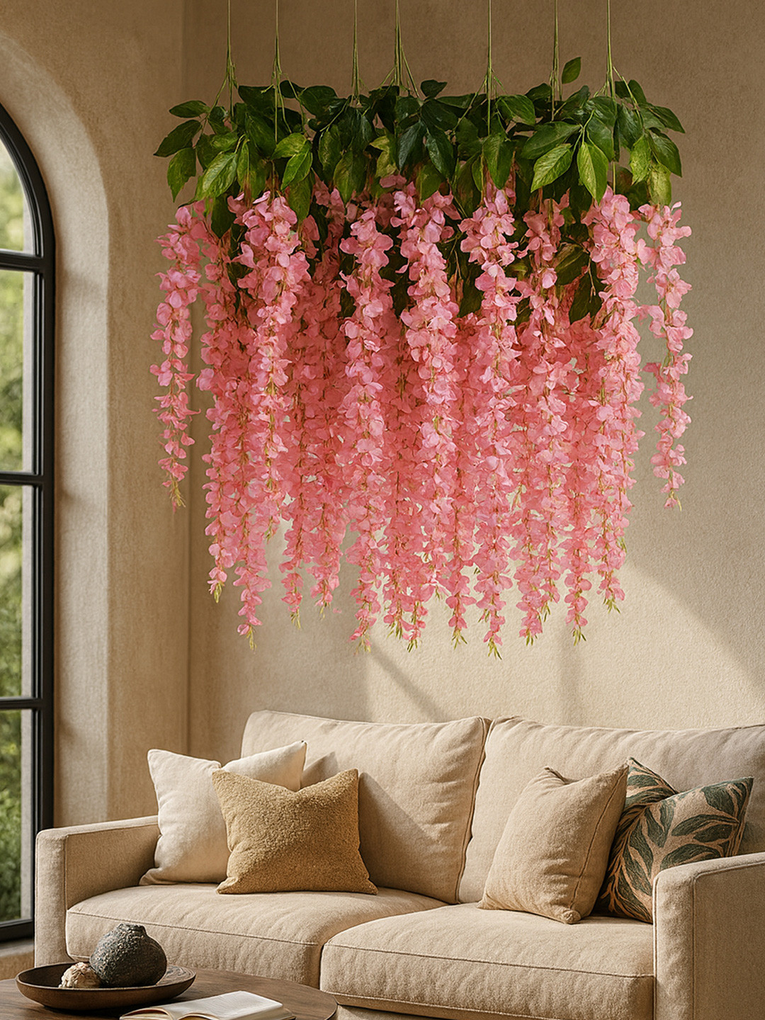 Homesake Pink 6 Pieces Faux Wisteria Vine Hanging Flowers