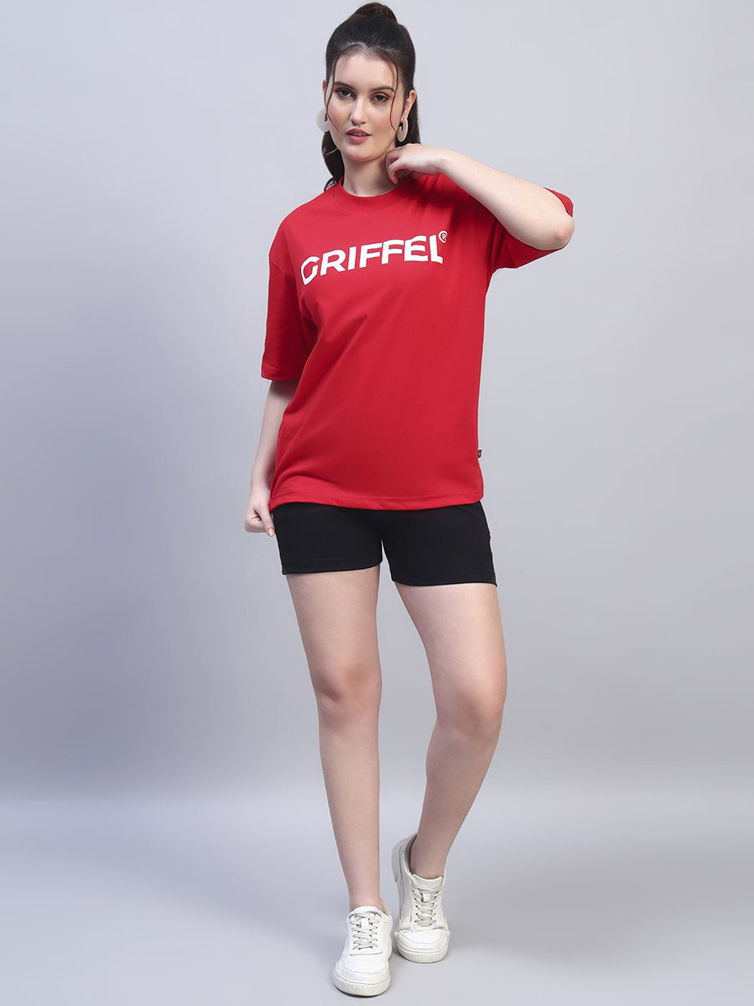 GRIFFEL Minimal Logo Printed Pure Cotton T-Shirts With Shorts Co-Ords