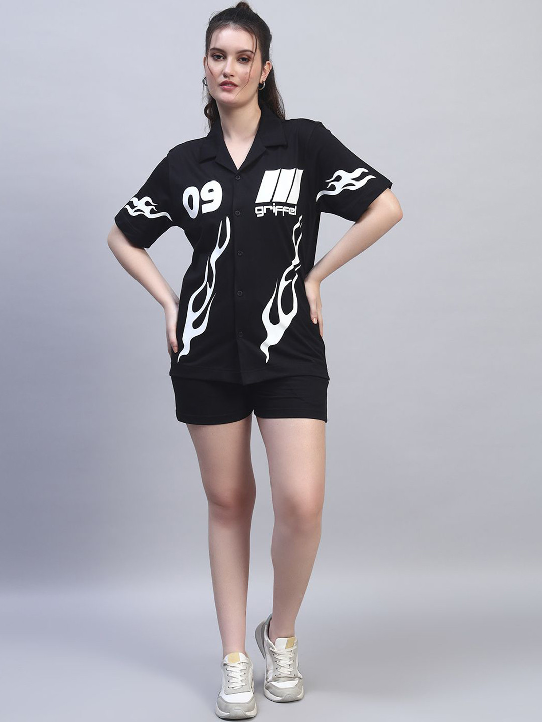 GRIFFEL Flame Printed Pure Cotton Shirt & Shorts Co-ords