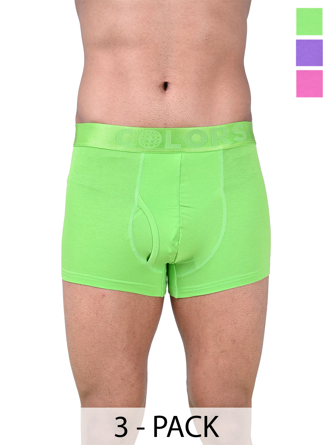 COLORS by Rupa Frontline Pack Of 3 Anti Pilling Short Trunks 1001-NGrn-PhPnk-Prpl