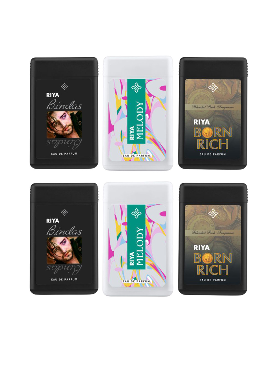 RIYA Men Set Of 6 Bindas Black, Melody & Born Rich Eau de Parfum - 18 ml Each