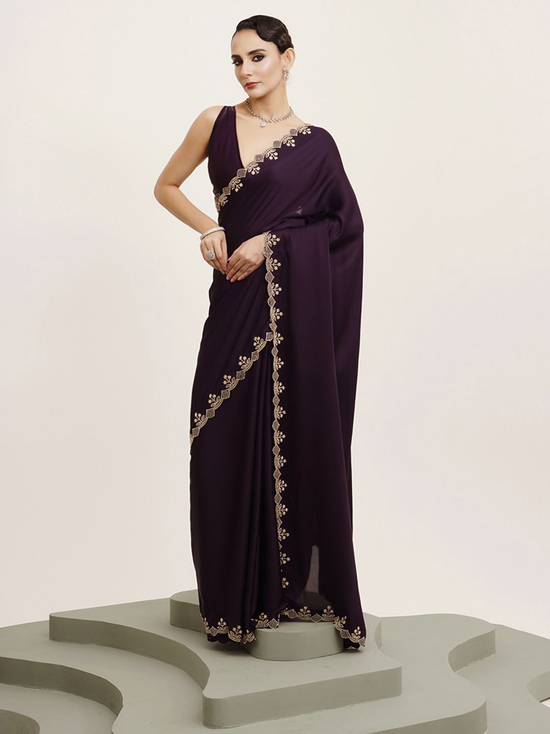 Mitera Embellished Beads and Stones Pure Chiffon Party Wear Saree